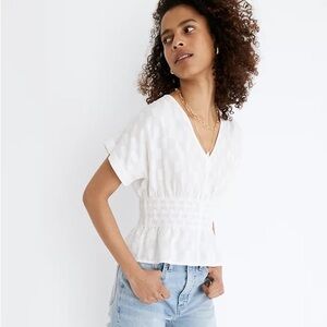 Madewell V-Neck Smocked-Waist Top in Square Jacquard - size Small